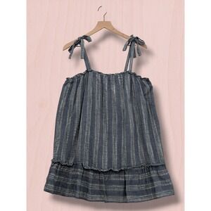 Very J Striped Tie Shoulder Ruffle Hem Camisole Top Blue Large